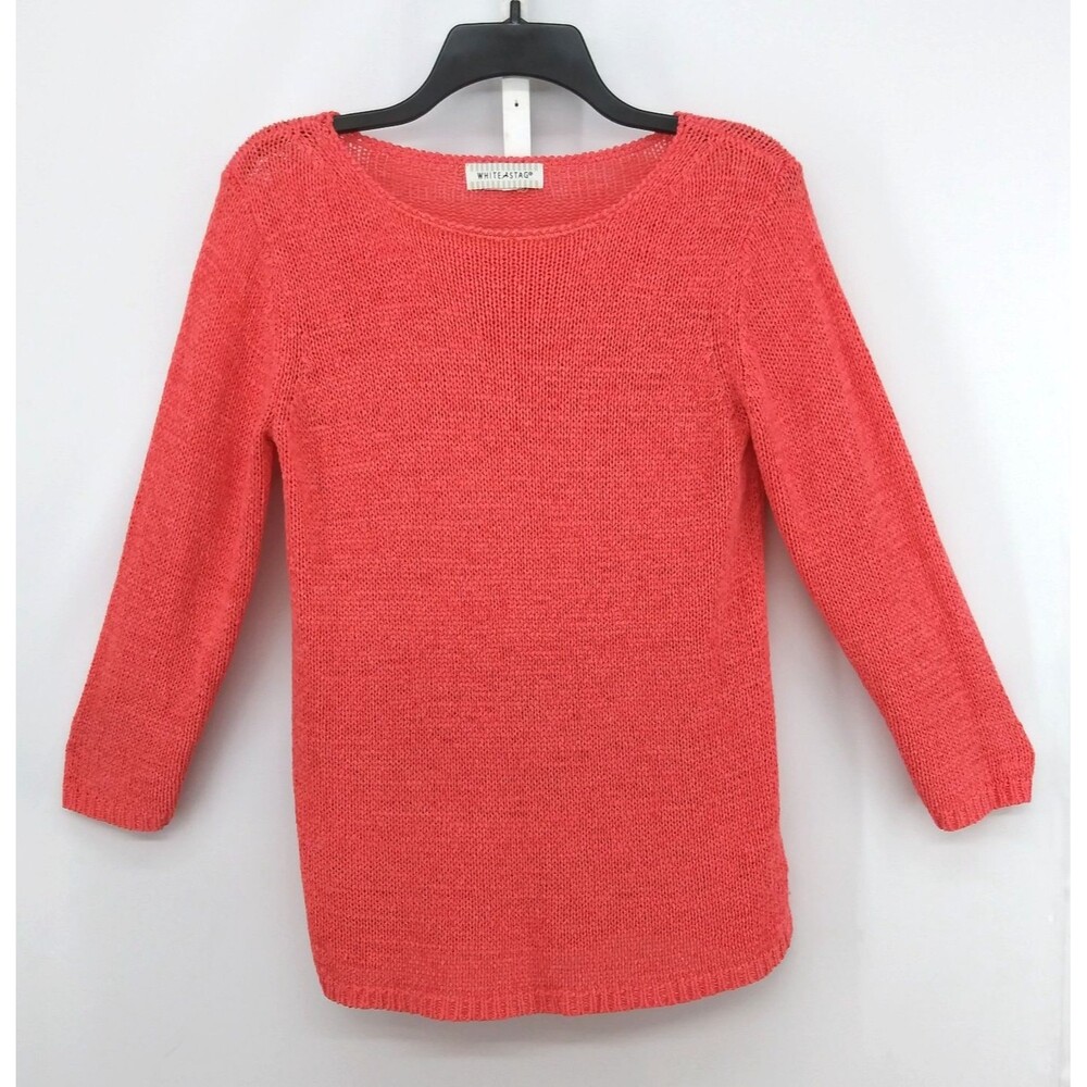 White Stag Sweater Womens Medium Coral Orange 3/4 Sleeve Round Neck Cozy Top